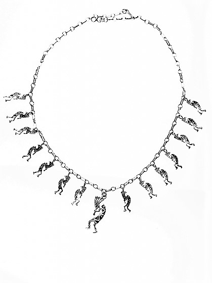 Halskette, Silber, Kokopelli Band, Navajo Art, 61 cm