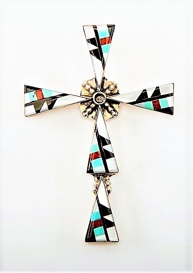 Anhnger, Silber, Steinmosaik, The Cross, Zuni Art