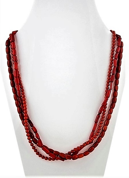 Halskette, Silber, Koralle, Coral Heishi, Southwest Art, 3 Reihen,  45 cm